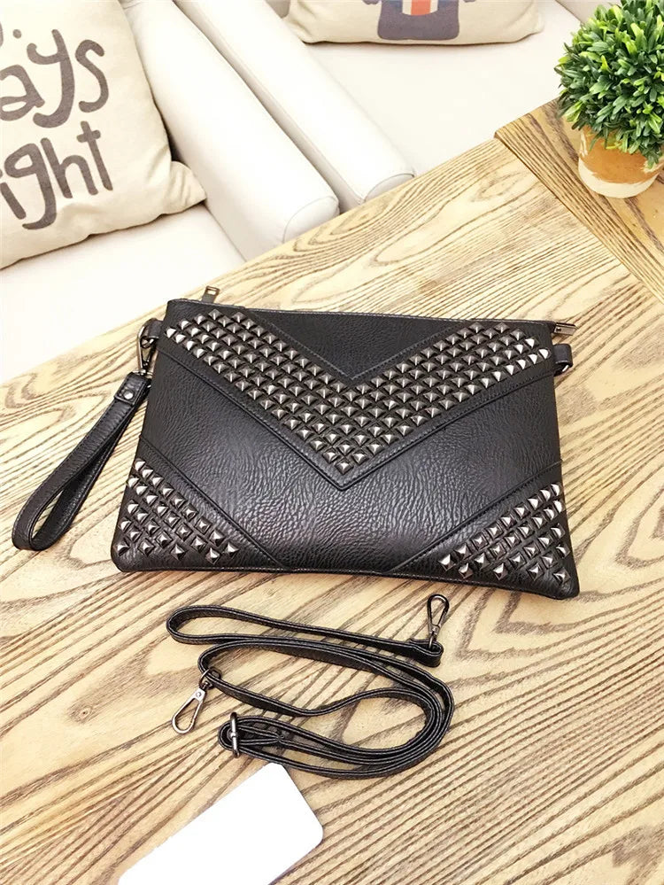 Gleaming Rivet Detail Envelope Clutch Bag for Women