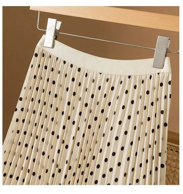 Polka Dot Pleated High Waisted Midi Dress for Women
