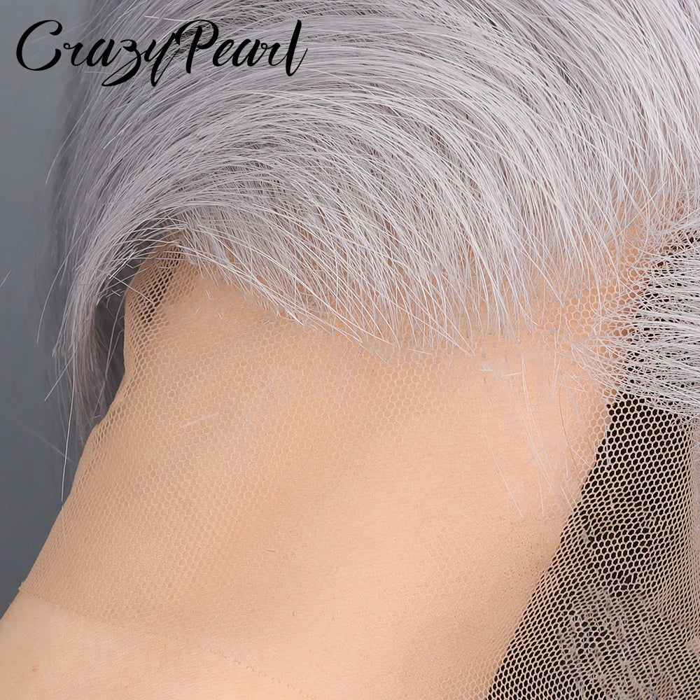 Grey Straight Bob Lace Front Wig With Human Hair for Women