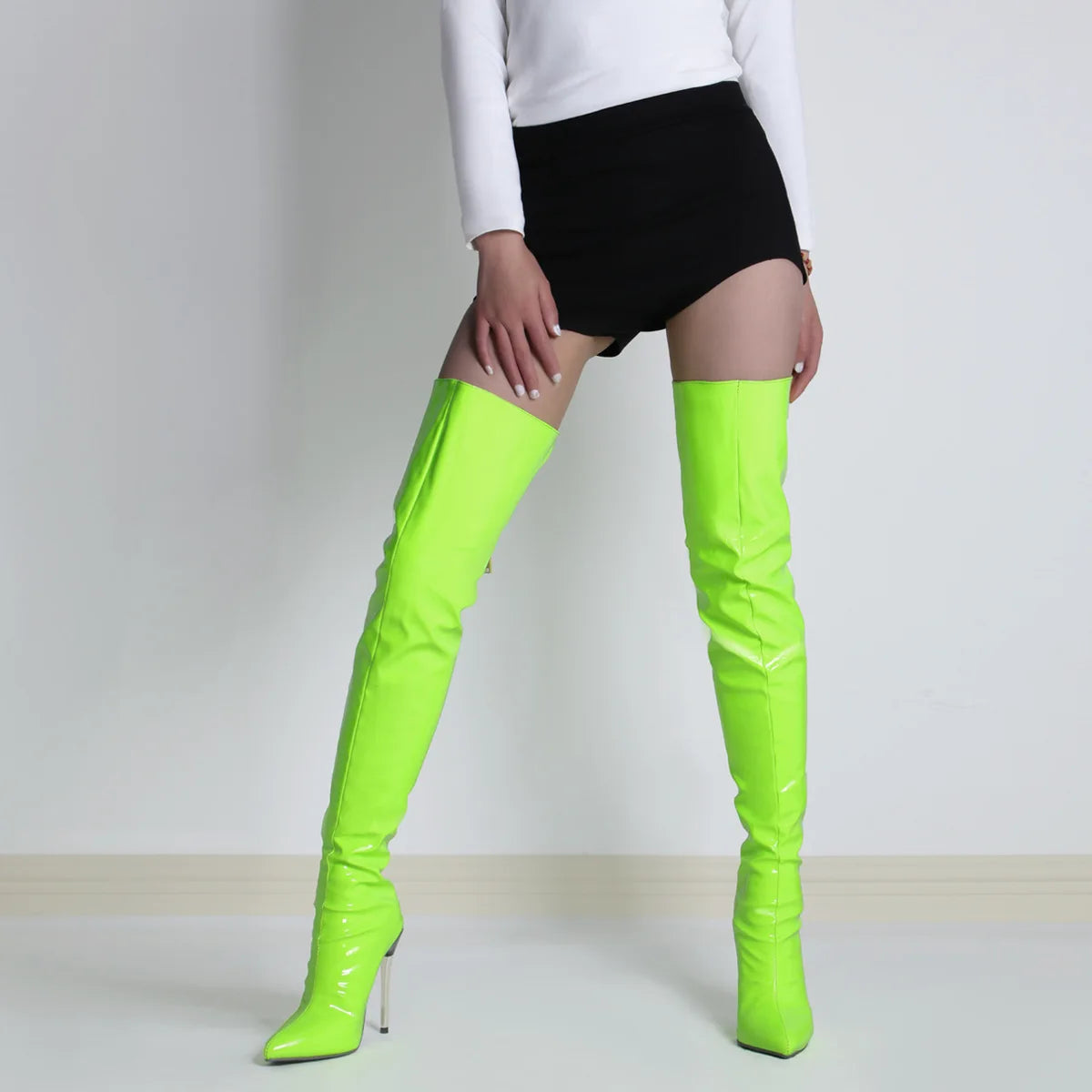 Shiny Patent Leather High Heel Over The Knee Boots for Women