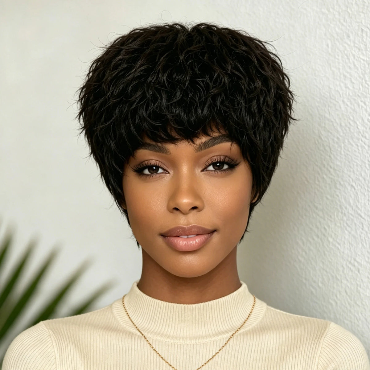 Short Jerry Curly Pixie Cut Human Hair Wig for Women