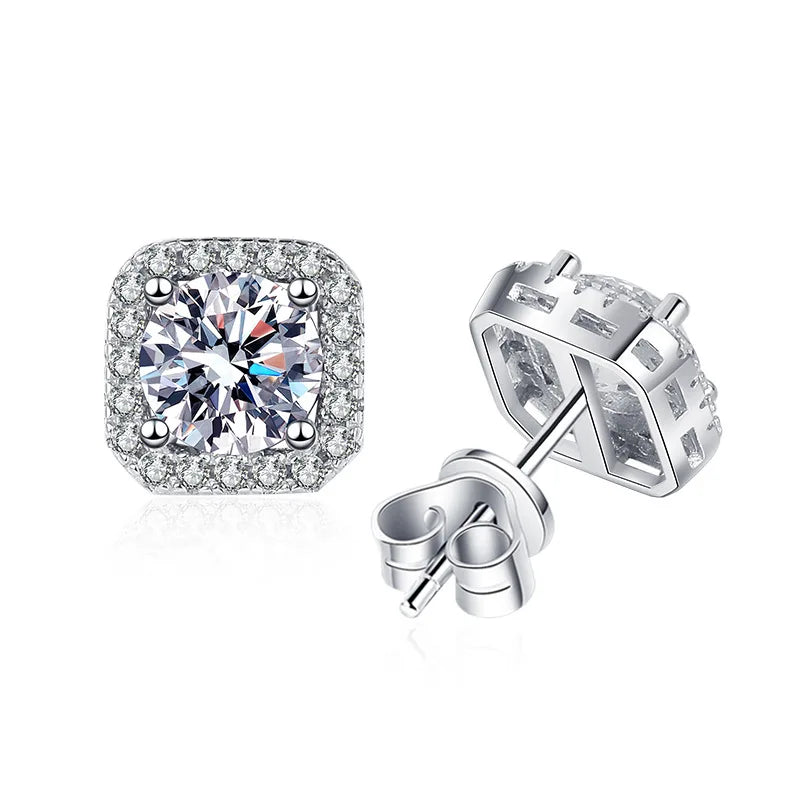 Moissanite Stud Earrings in Sterling Silver for Women