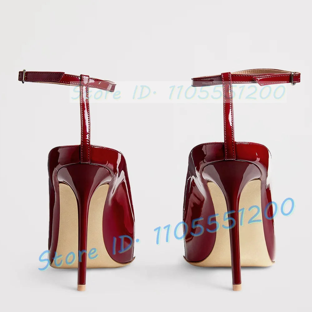 Burgundy Leather Clear PVC Stiletto Sandals for Women