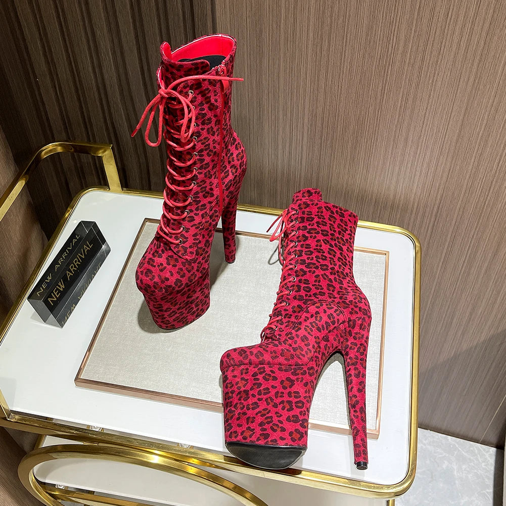 Leopard Print Suede Ankle Boots With Zipper Straps for Women