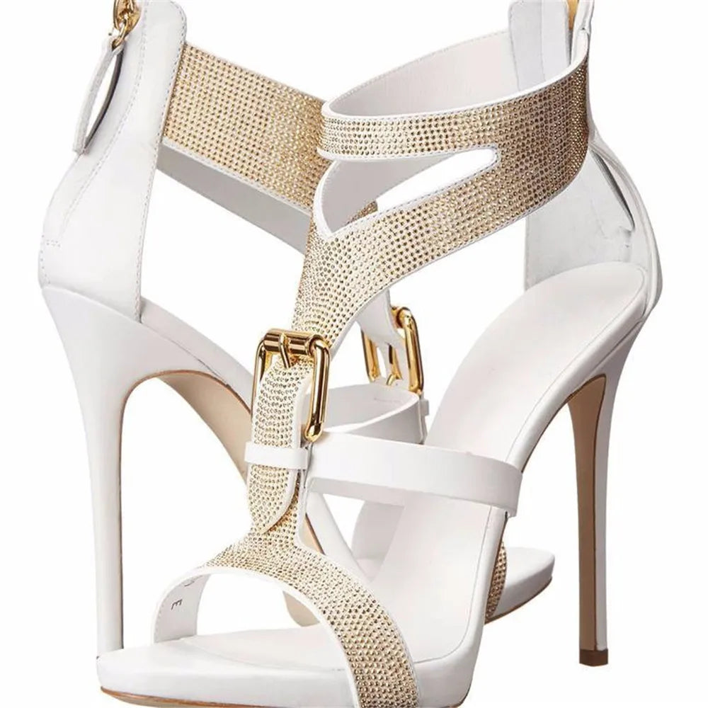 Rhinestone Patent Leather Thin High Heels for Women