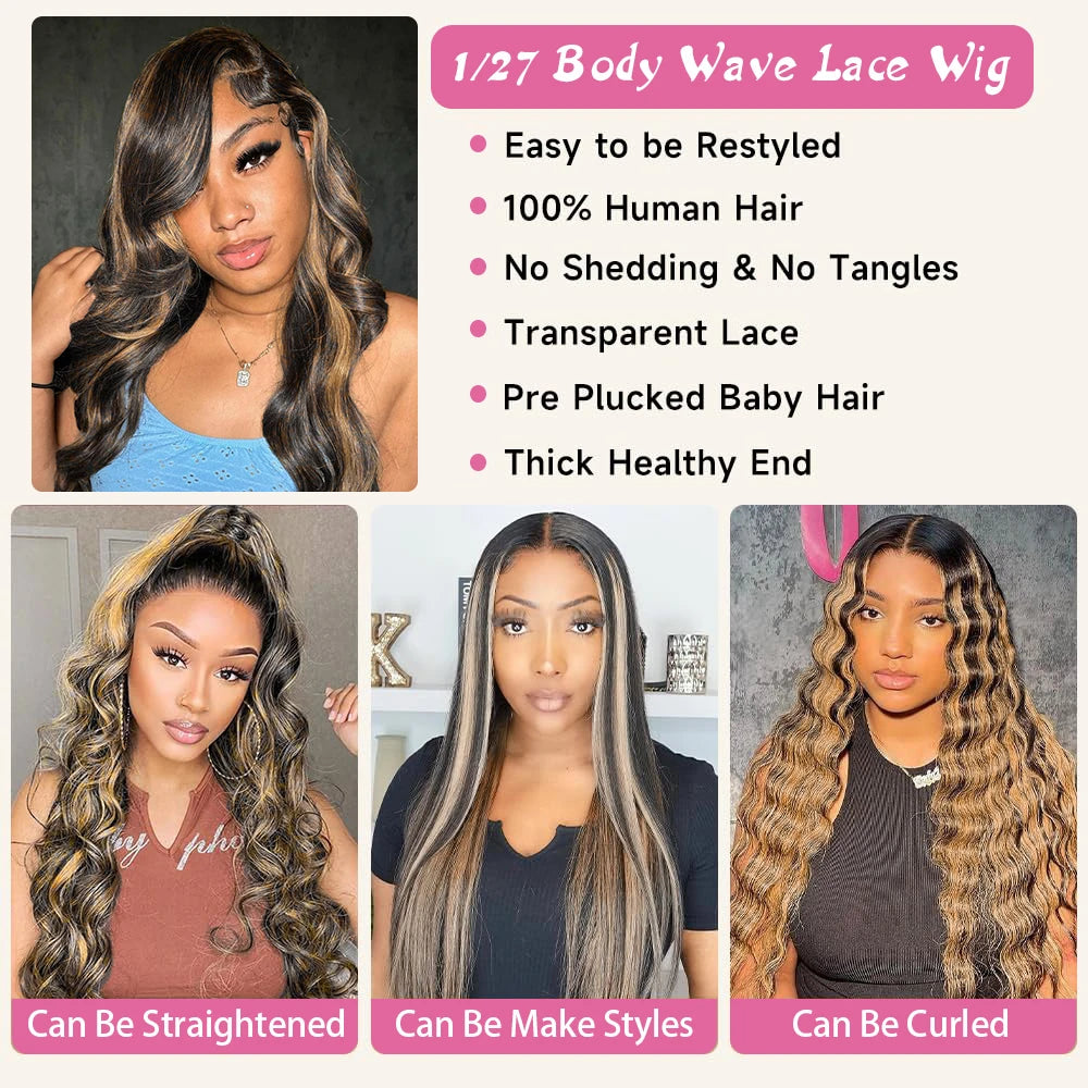 Ombre Body Wave Lace Front Human Hair Wig for Women