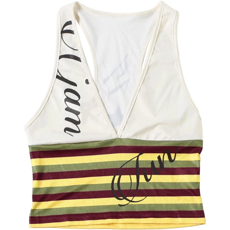Patchwork Stripe V Neck Backless Tank Top for Women