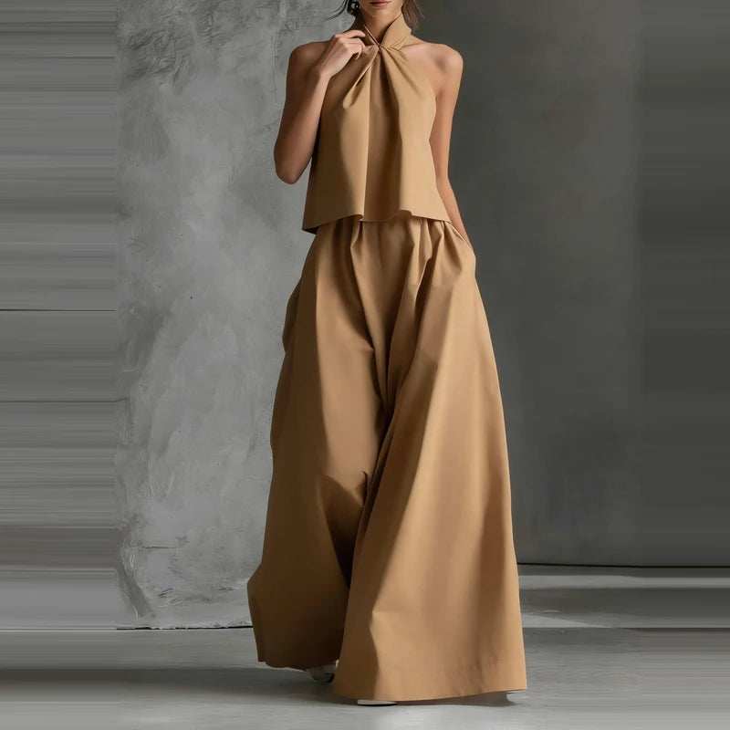 Sleeveless Halter Top And Wide Leg Pants Set for Women
