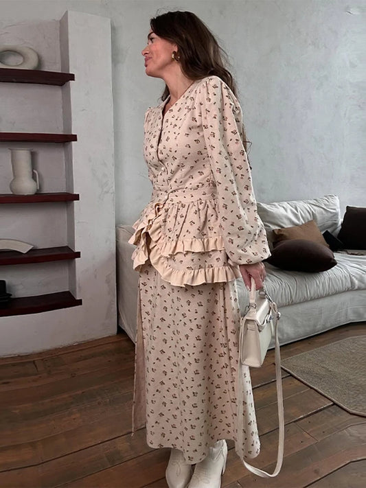 Empire Waistprint Lantern Sleeve Dress