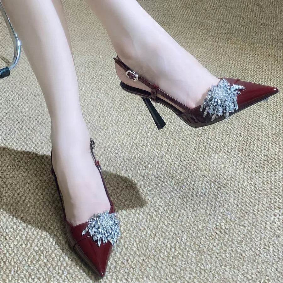 Patent Leather Wedge Sandals with Crystal Bow for Women