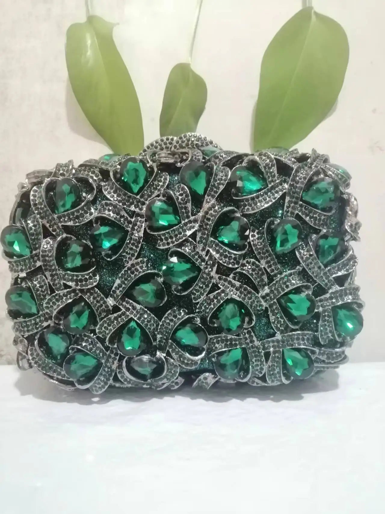 Women Gold/Silver/Green Big Stones Clutch Purse Lady Evening Bags Wedding Party Rhinestone Handbags Ladies Gala Clutches Bags