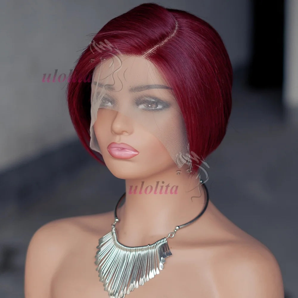 Wig HD Transparent Lace Front 13x4 Pixie Cut Bob Indian Hair Pre Plucked 200 Density