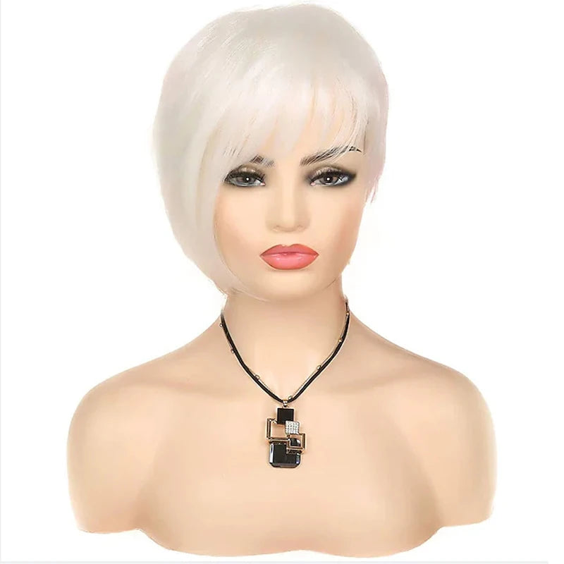 Heat Resistant White Fringe Pixie Hair Wig For Women