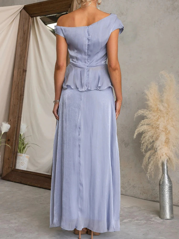 Asymmetrical Collar Top and Maxi Skirt Set for Women