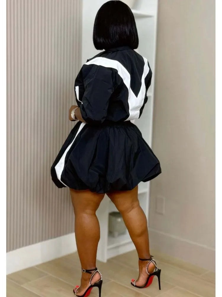 Short Sleeve Zipper Top and Mini Skirt Matching Set for Women