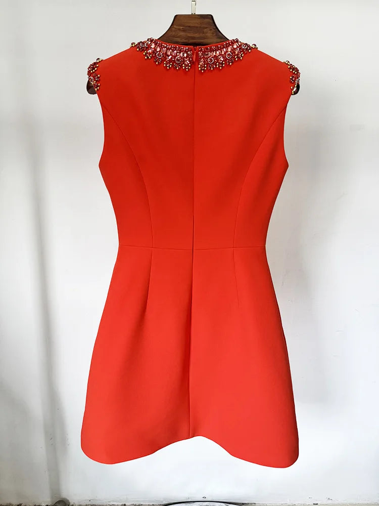 HIGH STREET Newest 2026 Designer Fashion Women's Colorful Diamond Beading Sleeveless  Tank Dress