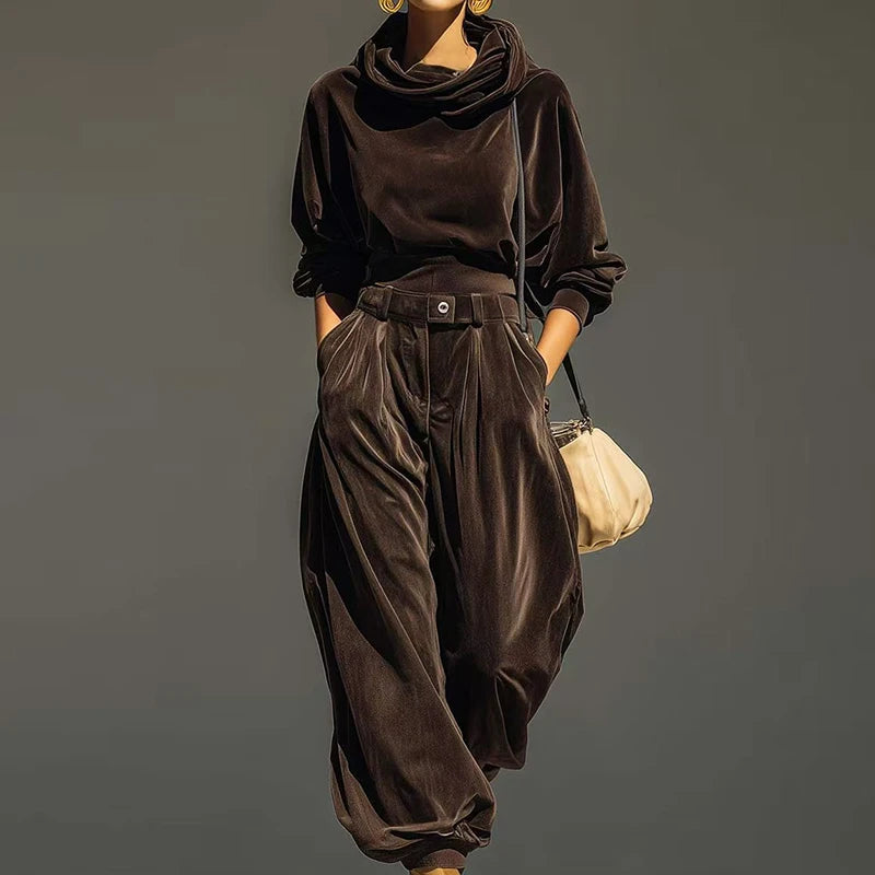 Loose Hooded Patchwork Two Piece Pants Set for Women