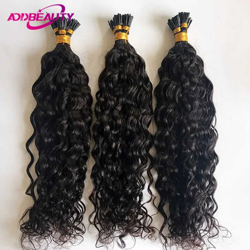 Natural Water Wave I Tip Human Hair Extensions for Women