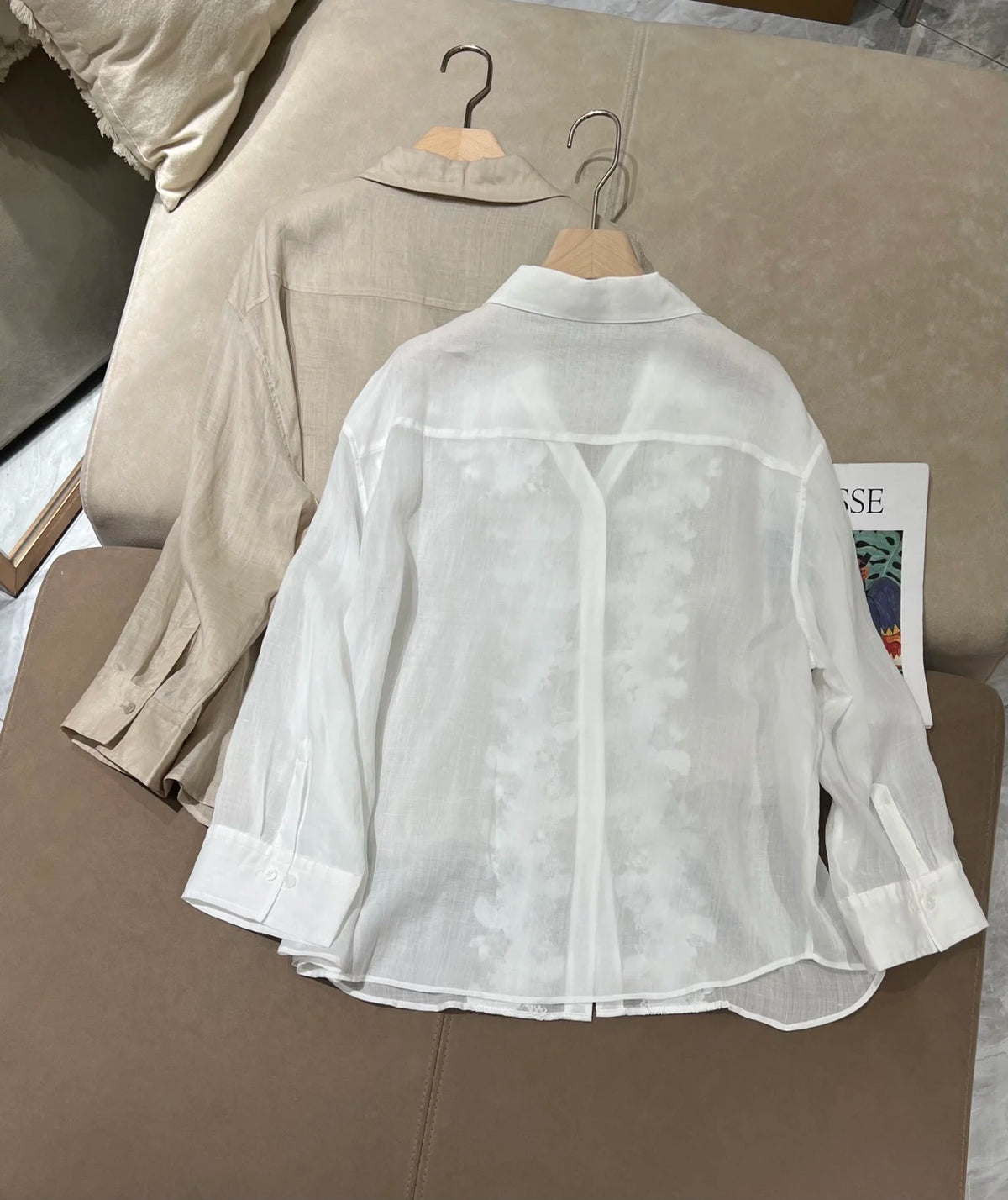 Embroidered Linen Blouse And Midi Skirt Set for Women