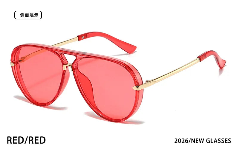 Green Pink Gradient Oval Sunglasses