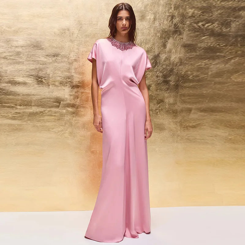 HIGH STREET Newest 2026 Designer Vestido Women's Stunning Duty Beaded Rhinestone Accented  Gown With Bat Sleeves