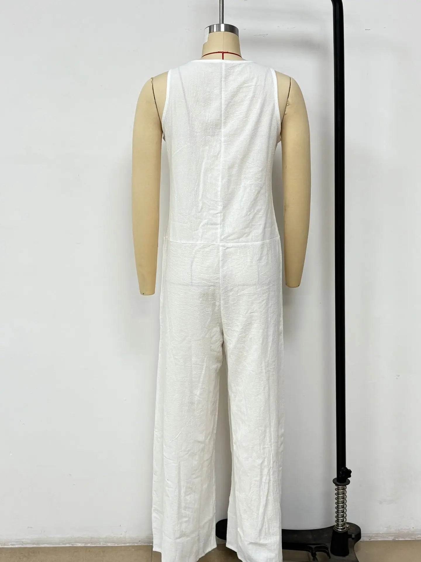 Sleeveless Solid Color Wide Leg Jumpsuit With Front Button Placket for Women