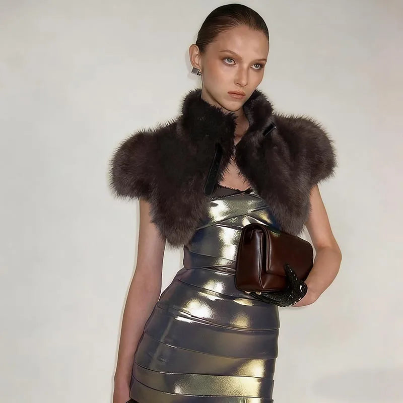 BOOFEENAA Fluffy Faux Fur Cropped Jacket Coat Woman Clothes Winter 2025 Streetwear Fashion Vest Top C85-EF24