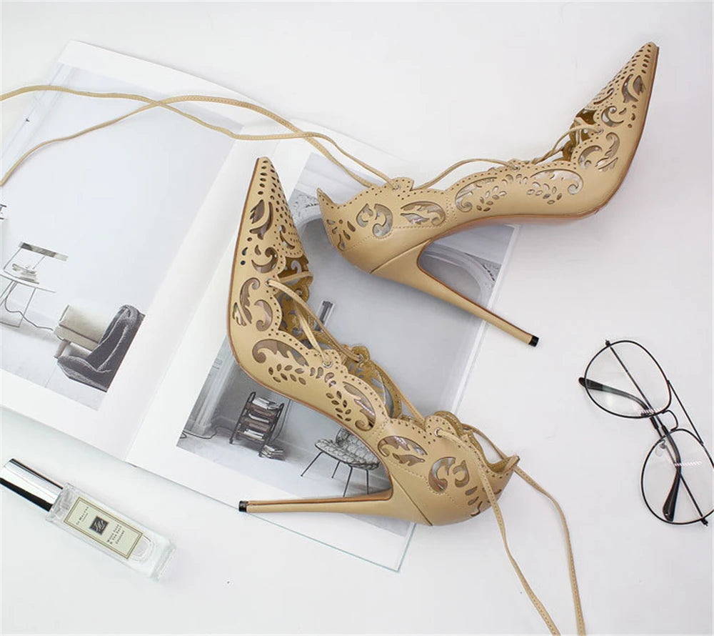 Pointed Toe Lace-Up Thin High Heel Pumps for Women