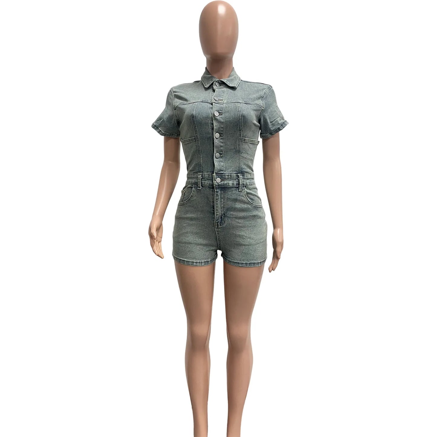 Relaxed Fit Retro Streetwear Denim Romper for Women