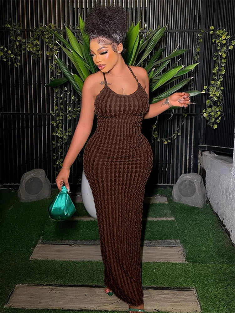 Ruched Backless Sleeveless Bodycon Maxi Dress for Women