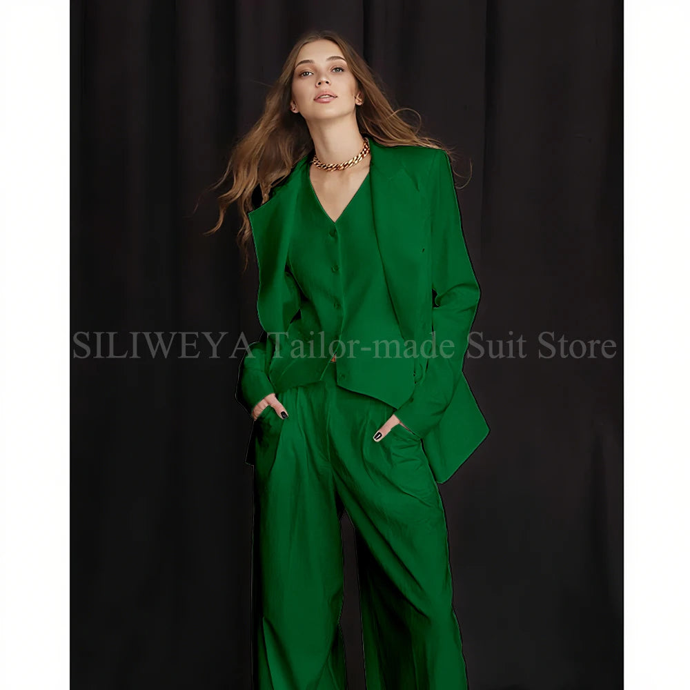 Slim Fit Single Breasted Three Piece Office Suit For Women