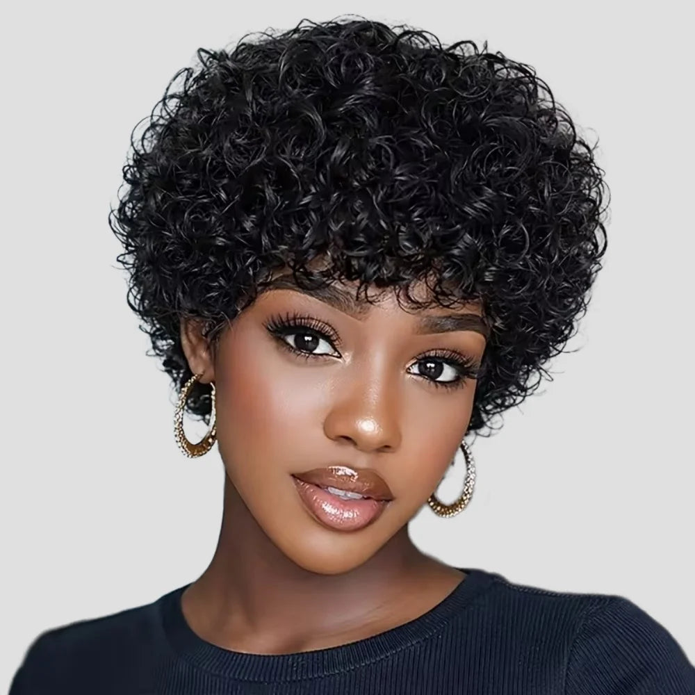 Short Curly Bob Human Hair Wig With Bangs for Women