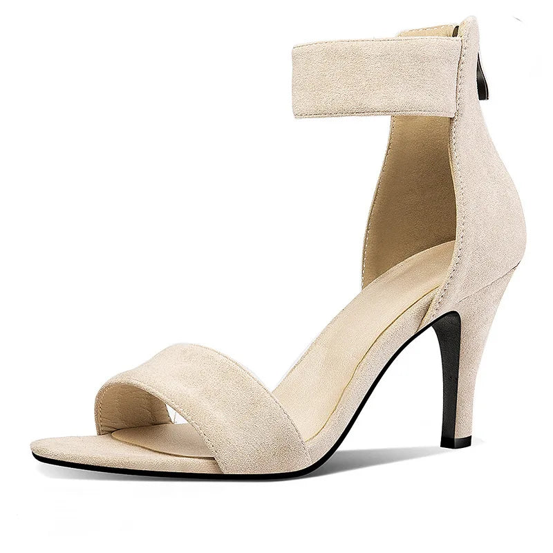 Flocked Buckle Ankle Sandals