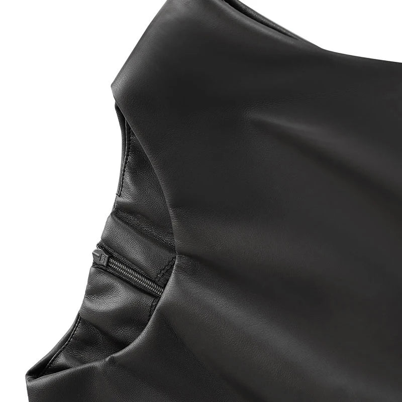 Summer New Women's Dresses Sexy Black PU Leather Mini Elegant Bodycon Club Birthday Party Dress Female Fashion Dresses Clothing