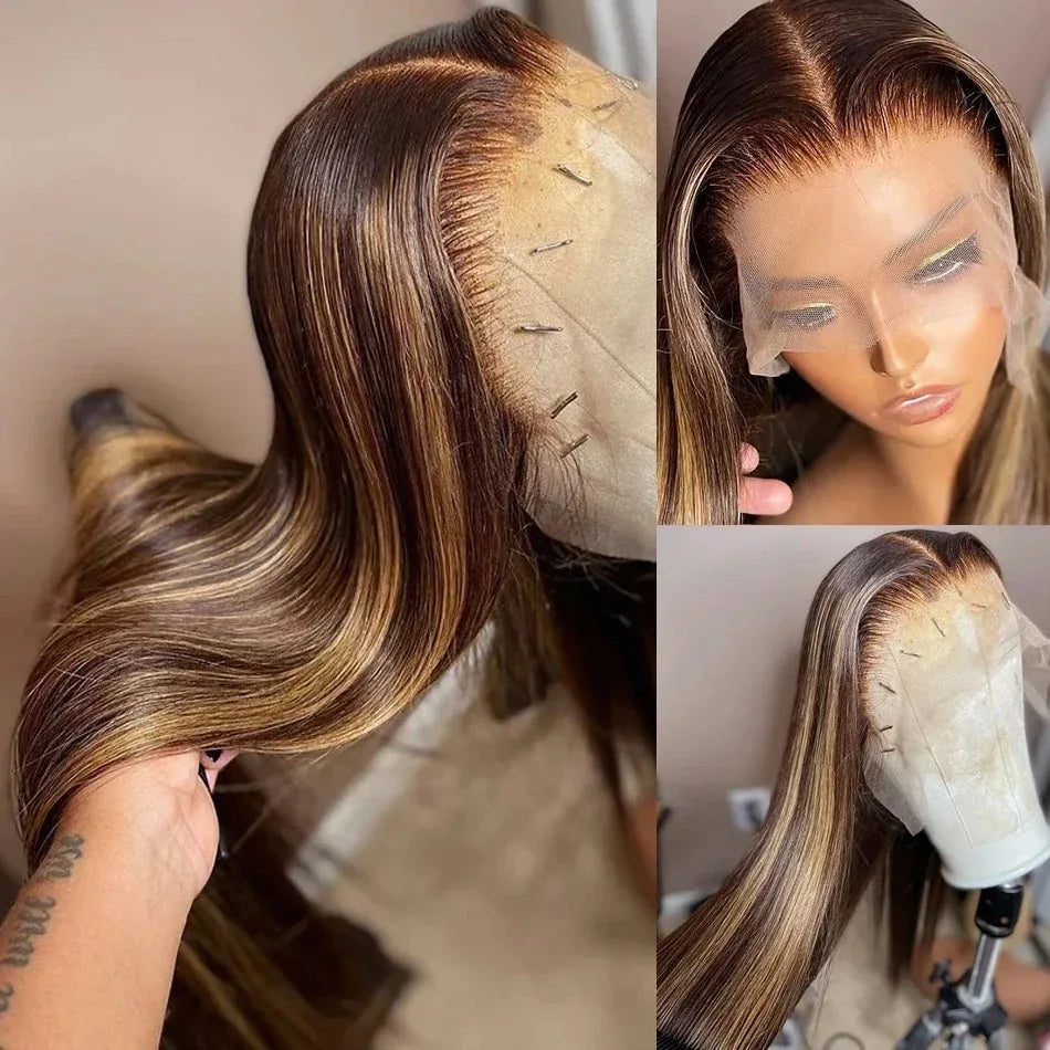 Grey Straight Lace Front Wig With Preplucked Hair for Women