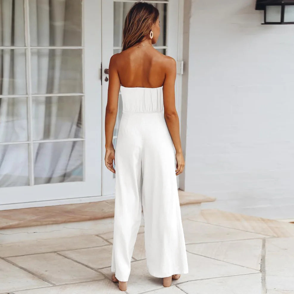 Casual Backless Slim Suspenders Straight Jumpsuit for Women