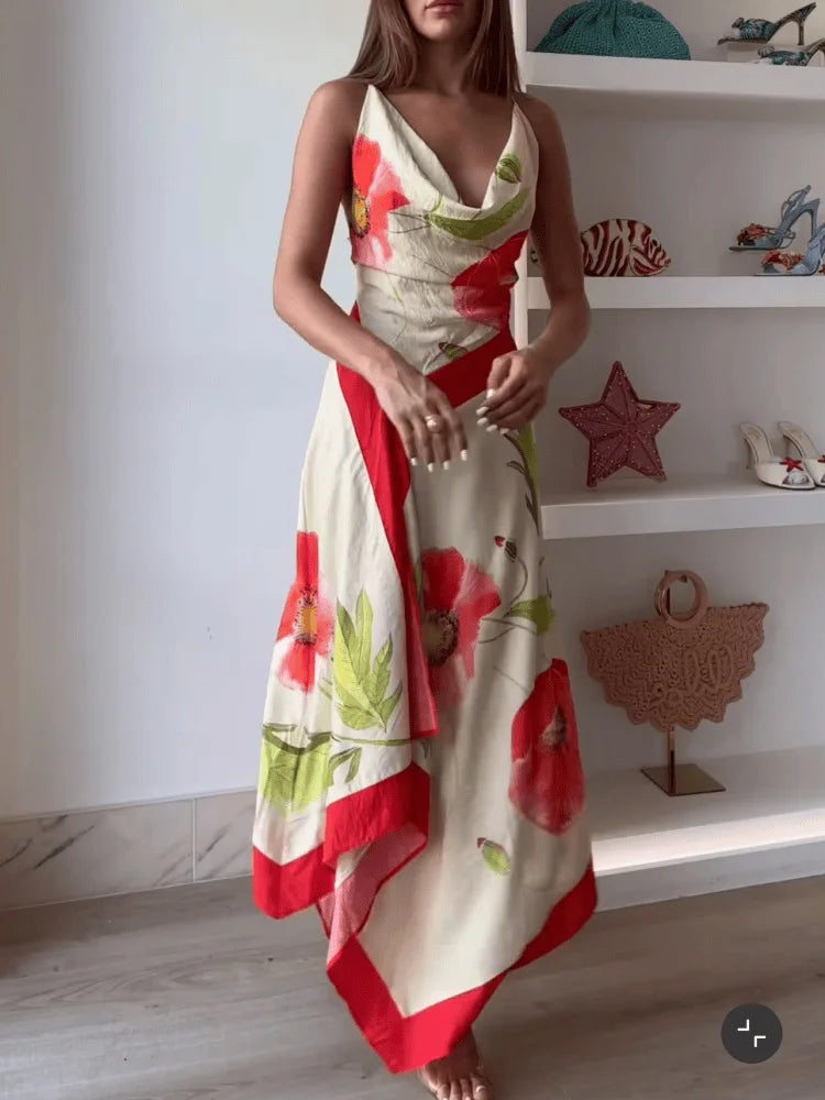 Floral Print Spaghetti Strap Backless Dress for Women