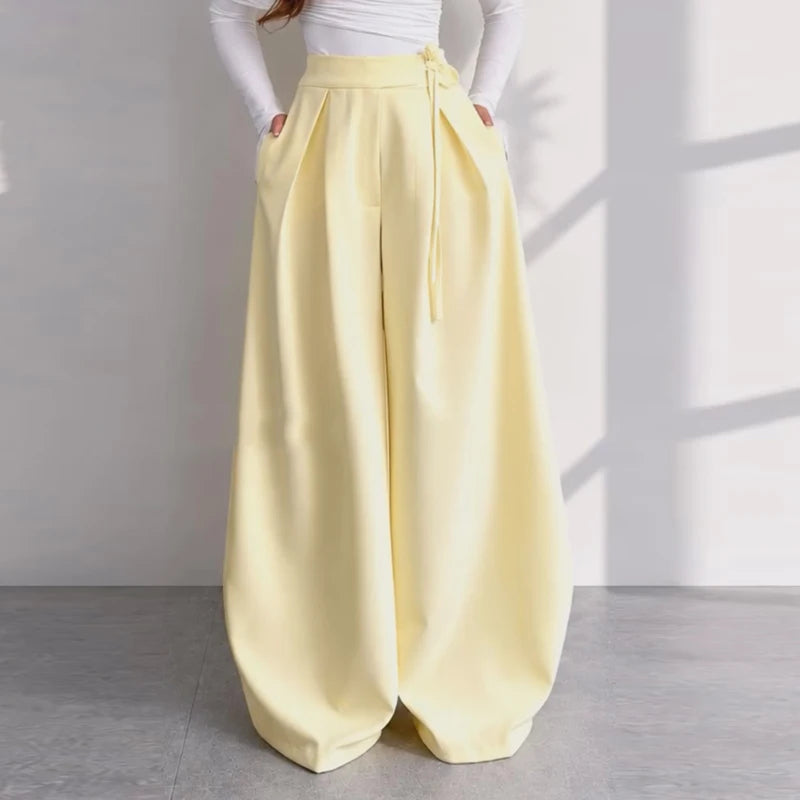 V-Neck Ruffle Coat and Wide Leg Pants Two-Piece Set for Women