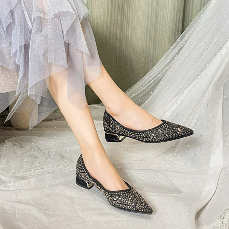 Sparkling Rhinestone Pointed Toe Ballet Flats for Women