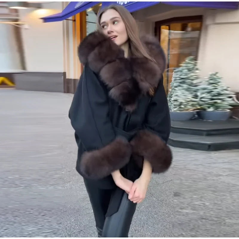 Warm Faux Fur Hooded Winter Coat With Pockets for Women