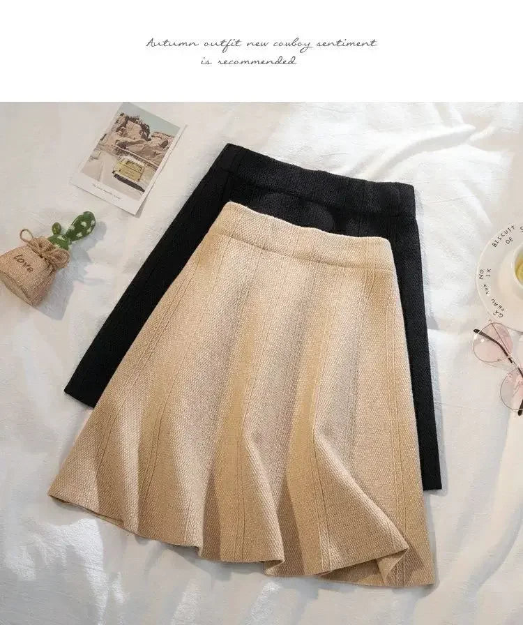 Solid Color High Waist Elastic Knitted Mini Skirt For Women