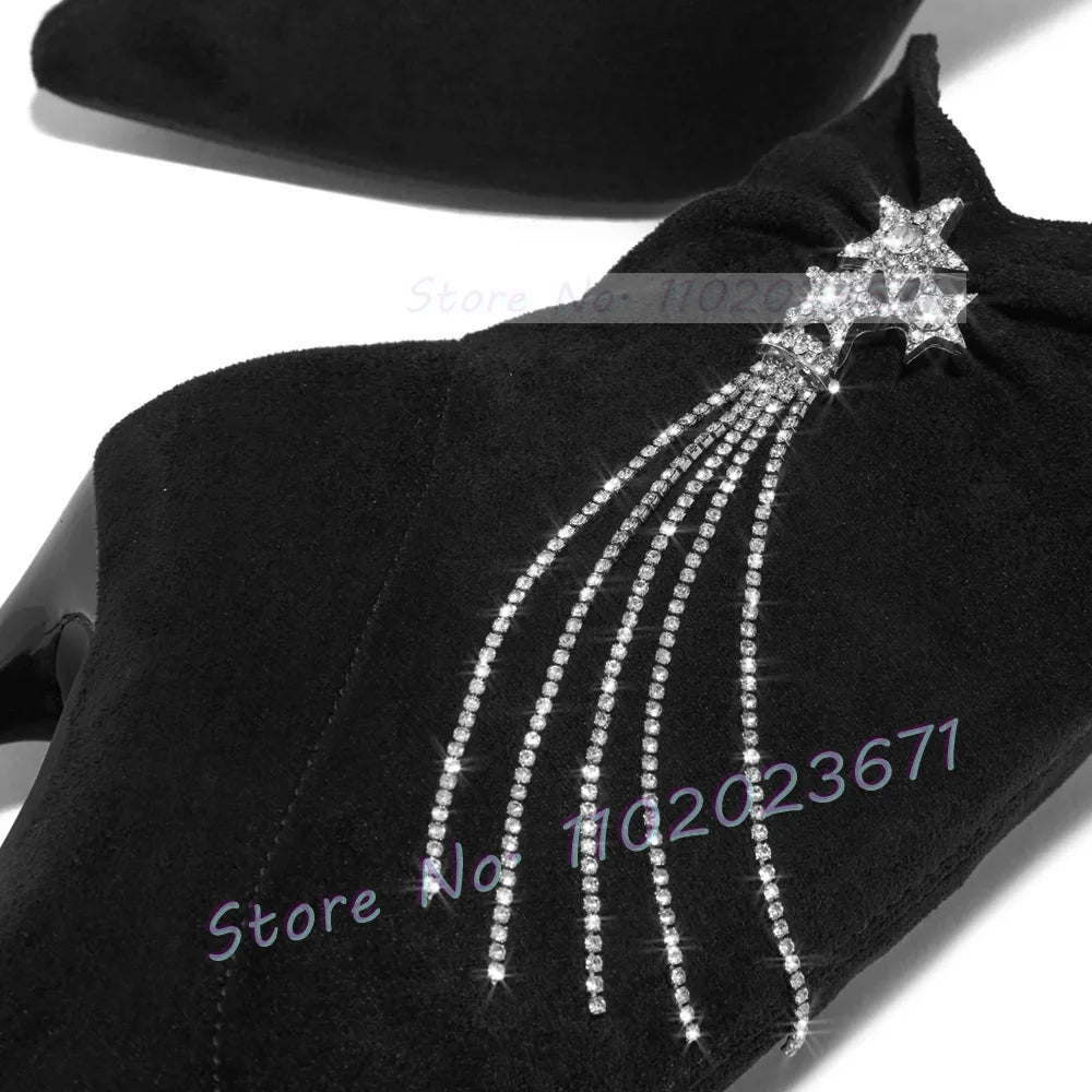 Pink Crystal Rhinestone Fringe High Heel Ankle Boots for Women