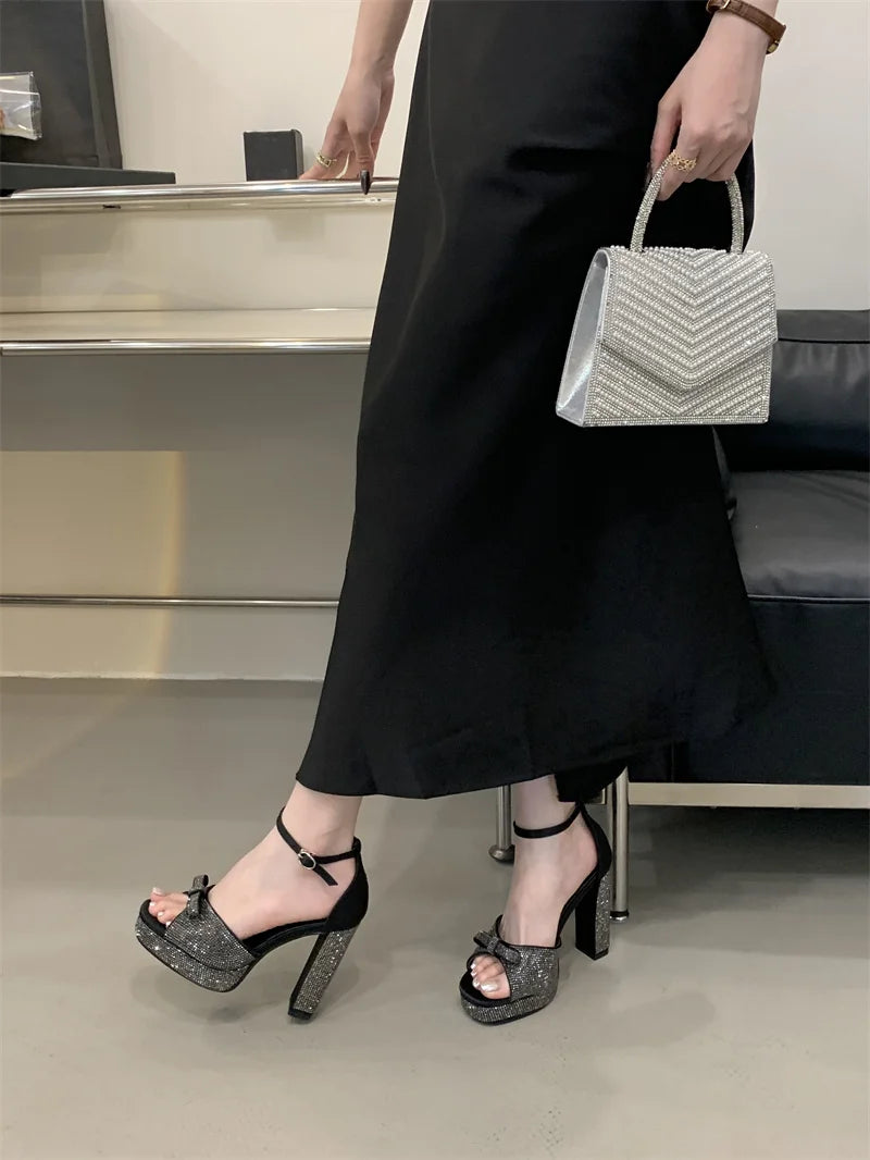 Crystal Bowknot Open Toe Platform Sandals for Women