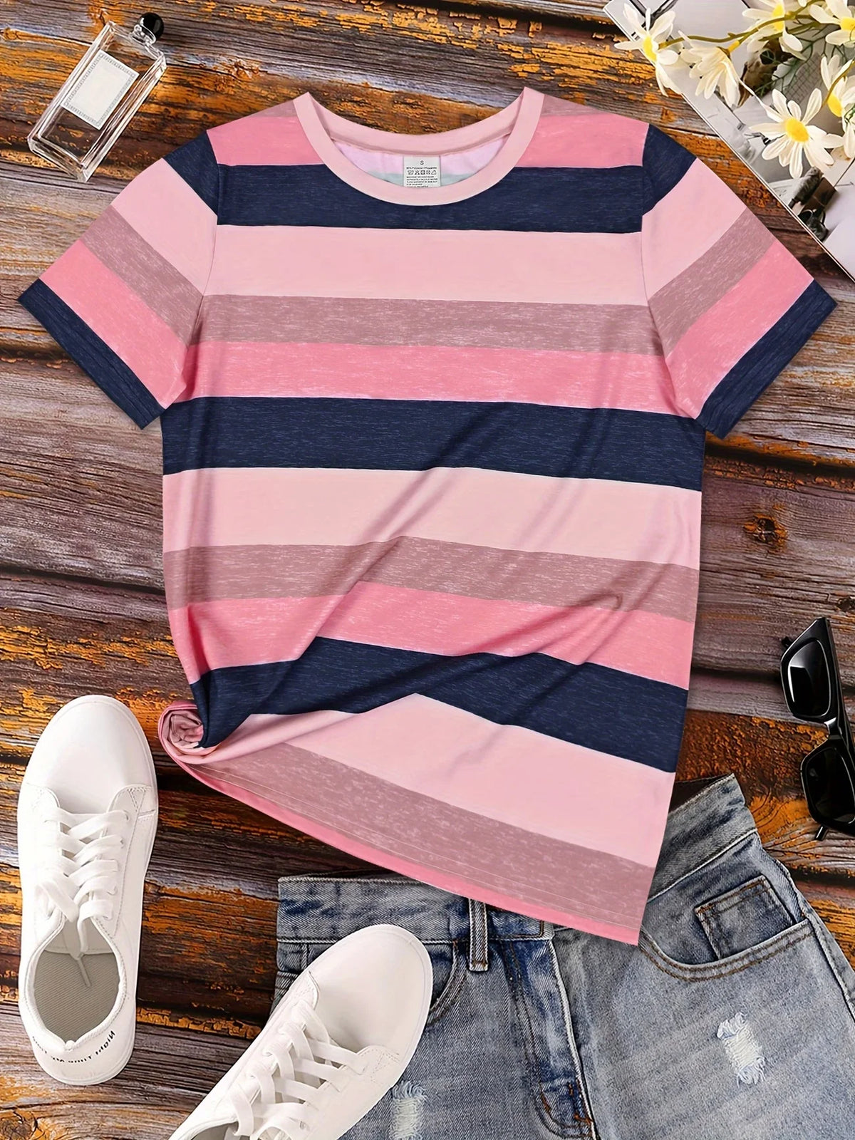 Casual Soft Oversized Rainbow Striped Tshirt For Women