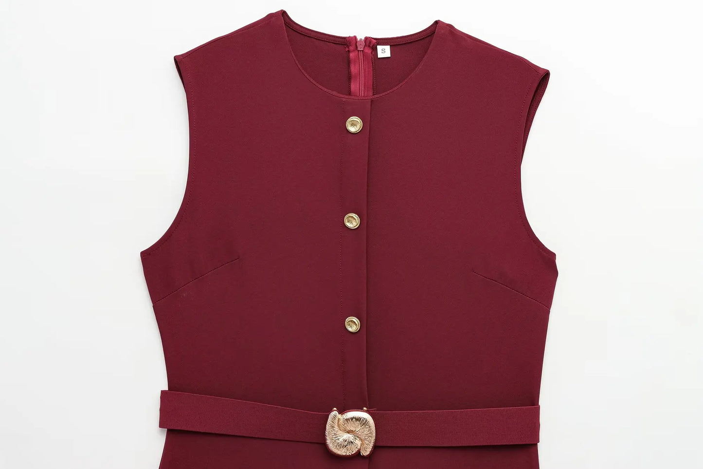 Sleek Belted Round Neck Classic Office Suit Set for Women