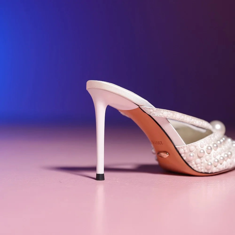 Elegant Silk Heeled Sandals With Bead Straps for Women