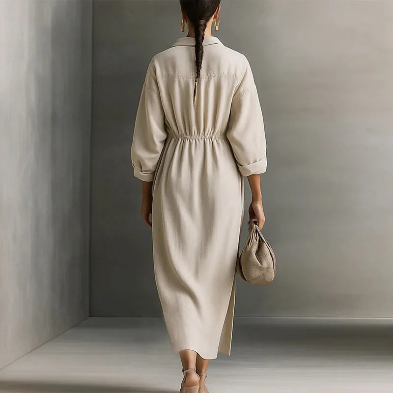 Elegant V Neck Long Sleeve Split Maxi Dress for Women