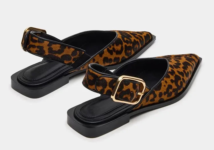 Comfortable Leopard Print Buckle Strap Flat Sandals for Women