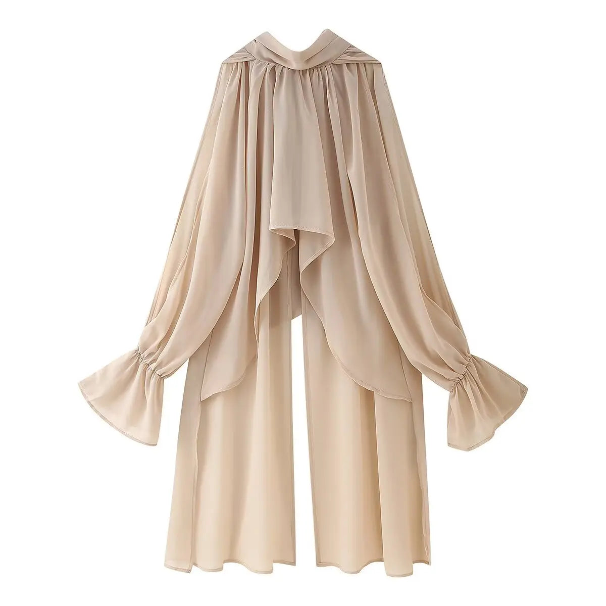 Vintage Chiffon Tiered Ruffle Sleeve Blouse with High Neck for Women
