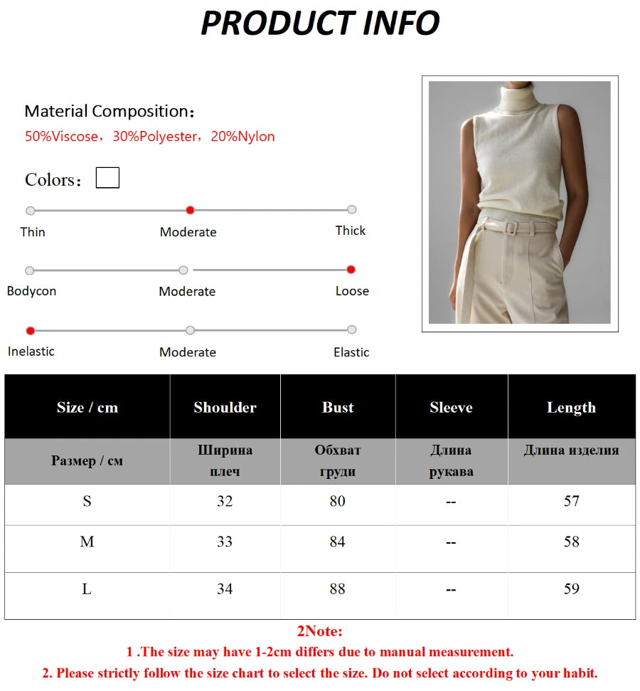 Slim Fit Knit Sleeveless Turtleneck Tank Top for Women